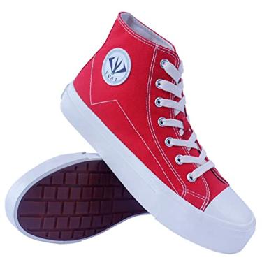 Imagem de MAUGELY Tênis masculino de lona de cano alto moderno para skate e caminhada, Vermelho, 38