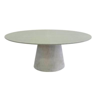 Imagem de Mesa De Jantar Cone Oval 198x122 Cm Tampo Off White + Vidro Base Concreto Cinza