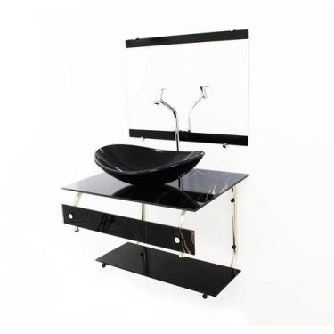 Imagem de Kit Gabinete 60Cm Cuba Oval Mármore Preto + Torneira - Cubas E Gabinet