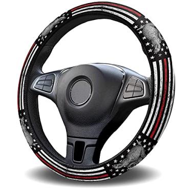 Imagem de Zadaling Capas de volante com tema da bandeira americana preguiça respeito bombeiros esponja elástica antiderrapante capa protetora para volante, acessórios de carro para veículos, sedans, SUVs, vans,