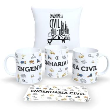Imagem de Kit Com Almofada 30x30cm e Caneca de Porcelana Branca Profissões (Engenharia Civil 2)