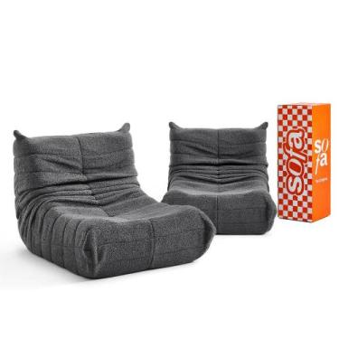 Imagem de Kit 2 Poltrona Puff Retro 1973 em Boucle  Sofá na Caixa, Cinza