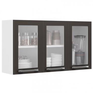 Imagem de Armário Aéreo Triplo Itatiaia Florença Com 3 Portas E 2 Prat Branco Com Grafite