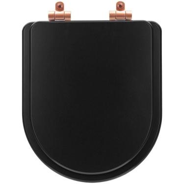 Imagem de Assento Sanitário Poliéster Soft Close Smart Onix (preto Fosco) Para Vaso Celite Com Ferragem Rose Gold