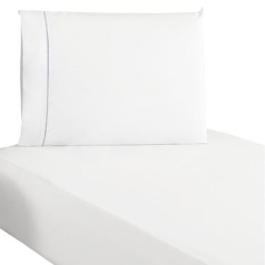 Imagem de Jogo De Lençol Solteiro Percal 200 Fios 100% Algodão 2 Peças - Branco