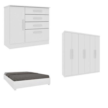 Imagem de Quarto Casal Completo Guarda-roupa Lima, Cama Mônaco E Cômoda Chicago Espresso Móveis Neve