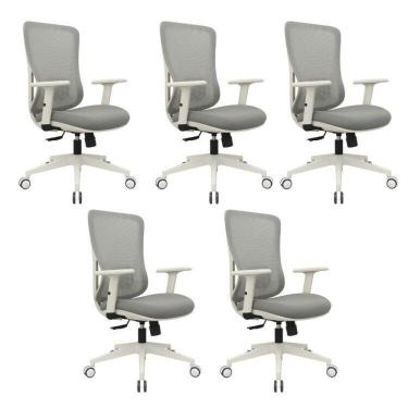 Imagem de Conjunto 5 Cadeiras Para Escritório Sigma Giratórias Diretor Com Braços Ajustáveis Cinza