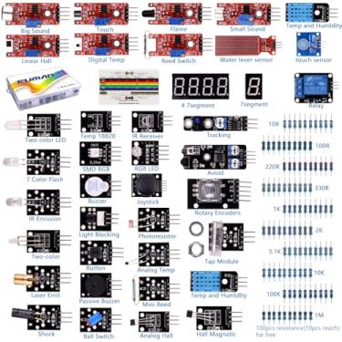 Imagem de kuman Compatível com kit de sensor Arduino Raspberry Pi, 37 em 1 Kits de robô para iniciantes com tutoriais compatíveis com Arduino RPi 3 2 Modelo B B+ K5
