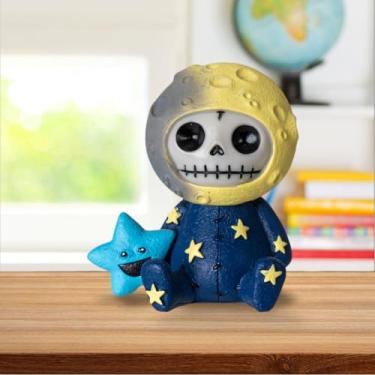 Imagem de Pacific Giftware Luno Furrybones Estatueta colecionável assinatura esqueleto na lua fantasia com estrela azul amigo decoração de casa e presente exclusivo 7,7 cm de altura