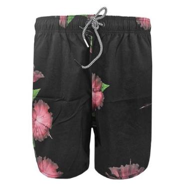 Imagem de Short Reserva D'Água Beachwear Hibiscos Preto, XL/GG