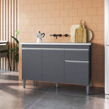 Imagem de Balcão Tatiane com Pia e Cuba GhelPlus 120cm Cinza AJL Móveis