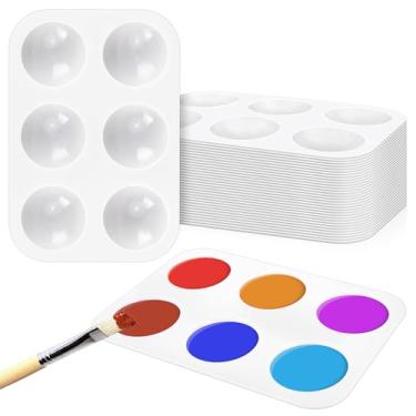 Imagem de Bercoor 32 paletas de tinta de plástico, 6 poços de paleta de óleo retangular branca de 6 poços, paletas de artesanato de artistas para festas de pintura, artesanato DIY e pintura artística