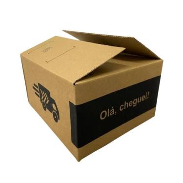 Imagem de Caixa de Papelão Kraft 30x25x15cm Com Impressão OLÁ CHEGUEI Ideal Para
