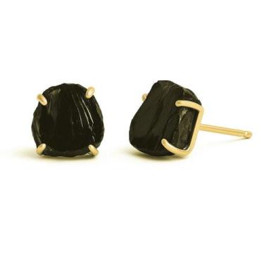 Imagem de Brinco Tarraxa Obsidiana Negra - Cristal Natural, Banho Ouro 18k