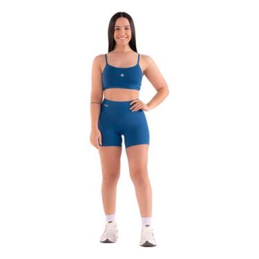 Imagem de Conjunto Academia Shorts Duplo + Top Fitness 2 Peças - Urbanela, Azul,