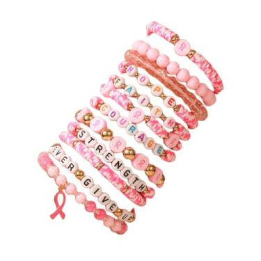 Imagem de MMIUAEG Pulseiras de conscientização do câncer de mama pulseira de fita rosa para mulheres Never Give Up Courage Hope Strength Faith Encouragement Wristlet Jewelry Gifts, Medium, Zinco, Sem Pedra