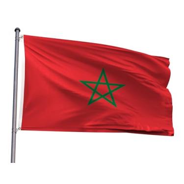 Imagem de Bandeira de Marrocos, bandeira nacional marroquina de poliéster de 5 x 7 m, com 2 ilhoses para decoração de festa de eventos temáticos patrióticos marroquinos (Marrocos, 5 x 90 cm)