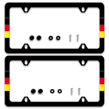 Imagem de 2 peças de moldura de placa de licença de bandeira alemã molduras de placa de licença personalizadas de aço inoxidável design engraçado compatível com suporte de placa de licença padrão para EUA e