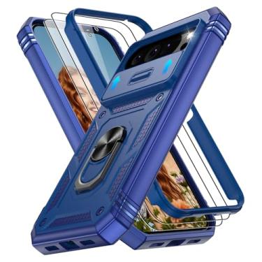 Imagem de Capa para Google Pixel 10 Pro XL com 2 películas protetoras de tela, suporte giratório de 360°, capa protetora de grau militar para celular Google 10 Pro XL, azul