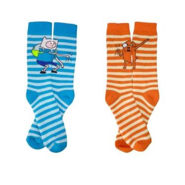 Imagem de Meia Hora De Aventura Finn e Jack Kit 2 Pares Azulceleste e Laranja Ad