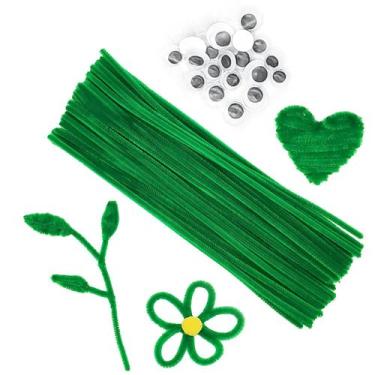 Imagem de Limpadores de cachimbo artesanais Clamecy Green com Wiggle Eyes 100 un