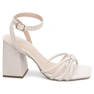 Imagem de Sandália Feminina Salto Grosso Bloco Bico Quadrado 9cm Torricella, Off