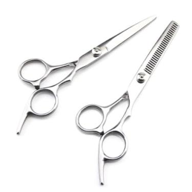 Imagem de Tesoura Profissional Cabeleireiro, Kit 2 Tesoura de Cabelereiro Profissional Aço InoxidáVel, Adequado para Cortes de Cabelo Diários(Desbastadora+Fio a laser/prata)