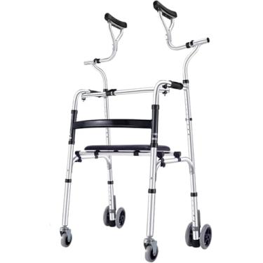 Imagem de Andador Rollator Leve E Fácil Dobrável Com Assento & Suporte Axilar & Rodas, Auxílio De Caminhada Em Altura Ajustável Para Pessoas Altas Com Lesões Nas Pernas Ou Pés, Onecolor, 4 wheels