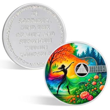 Imagem de CHURYUML Moeda de sobriedade de 4 anos - Chip AA com cápsula token, medalhões de recuperação de afirmação, presentes de sobriedade para mulheres comemorando quatro anos de sóbrio, símbolo de