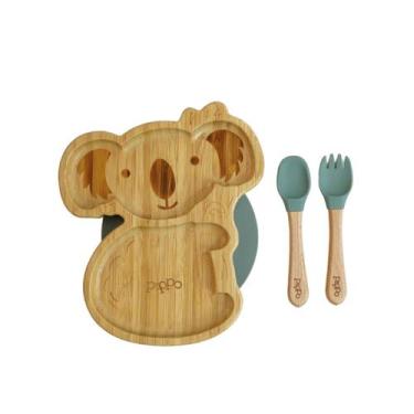 Imagem de Kit Prato de Bambu + Talheres - PIPPO, Coala Ventosa Verde