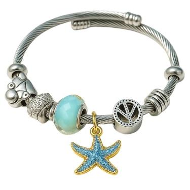 Imagem de Pulseira de Berloques Feminina Estrela do Mar - Aço Inoxidavel com Pingente Marinho - Estilo e Detalhe Ótimo Presente