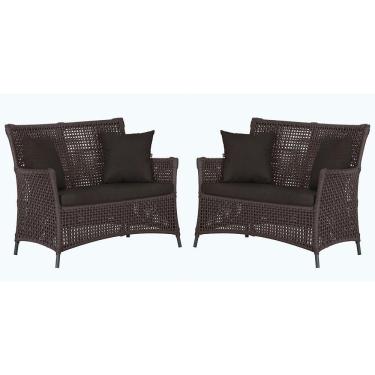 Imagem de 2 Sofás área Externa Igapó Alumínio Preta Corda Náutica E9 Marrom