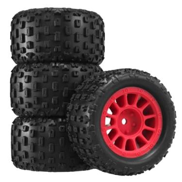 Imagem de 74mm RC Tire Wheels - 1/16 1/18 Scale RC Car Tire Set Compatible with MJX HG 1/16 16207 16208 16209 16210 H16 SCY 1/16 16101 1/18 18101 WL 1/18 A949 and Other 12mm Hexa (red)