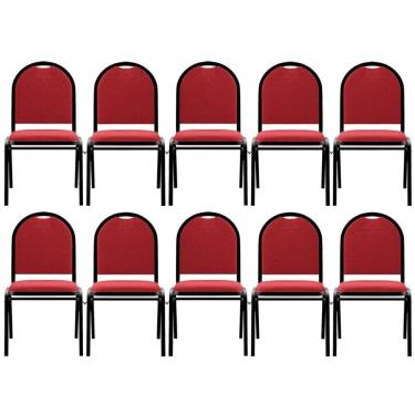 Imagem de Kit 10 Cadeiras Hoteleiras Auditório Empilhável Linho M23 Vermelho - Mpozenato