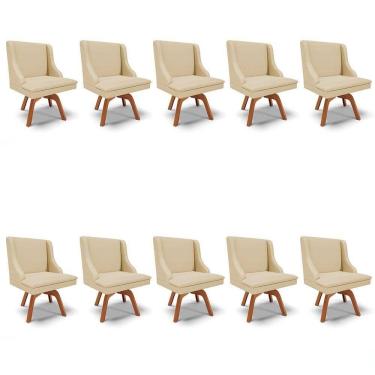Imagem de Kit 10 Cadeiras Estofadas Base Giratória De Madeira Lia Veludo Off White Luxo - Ibiza