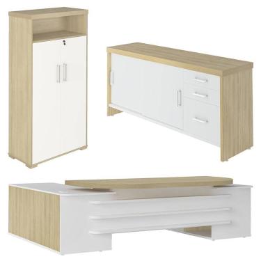 Imagem de Conjunto Escritório Home Office 3 Peças Corp A06 Carvalho/branco - Mpozenato