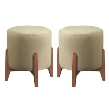 Imagem de Kit 2 Puff Decorativo Para Sala Redondo Luxo Selena Suede Cor:bege