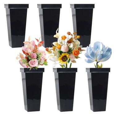 Imagem de Vankcp 6 baldes de flores de plástico, vaso quadrado cônico de flores de acrílico, centros de mesa altos para flores cortadas, vasos quadrados modernos, detalhes em casa, escritório, decoração de