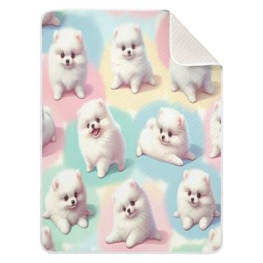 Imagem de Qilmy Cobertor de bebê de cachorro fofo 76 x 101 cm, cobertor infantil de algodão macio para meninos e meninas, cobertor leve e quente para bebês de berço, soneca, recém-nascidos