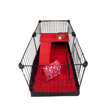 Imagem de Gaiola para Coelho e Porquinho da Índia com Cercado, Toca, Bandeja Removível e Comedouro Inox – Gaiola Pequena para Pets, Fácil de Limpar, Cercado com Teto ou Fundo para Roedores (VERMELHO,SEM TETO)
