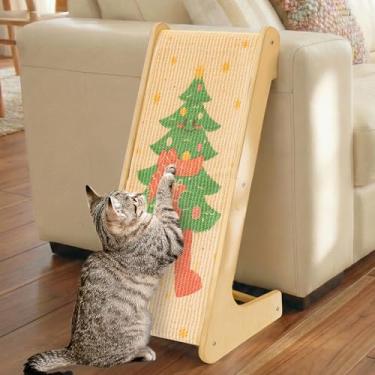 Imagem de PETKARAY Arranhador para gatos em forma de L, rampa de sisal para arranhar, almofada vertical para gatos internos, protetor de móveis de 64,5 cm com erva de gato para o Natal