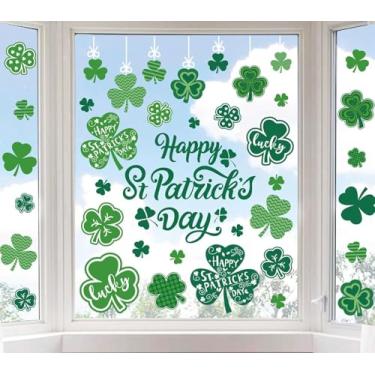 Imagem de 【Letras grandes】 Adesivos de janela para decoração do Dia de São Patrício para janelas de vidro trevo adesivos adesivos