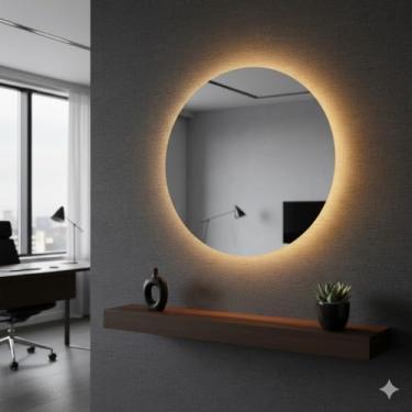 Imagem de Espelho com LED Retroiluminado Redondo Lapidado Para Maquiagem 60cm Com Luz Quente