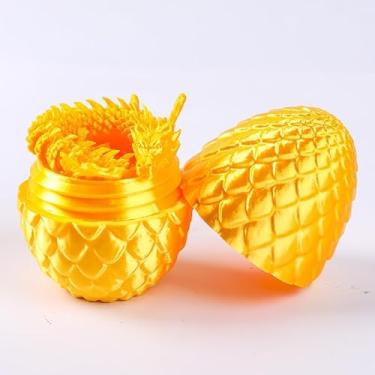 Imagem de Estatuetas colecionáveis de dragão chinês e ovo de dragão dourado impresso em 3D para decoração de mesa executiva de escritório em casa