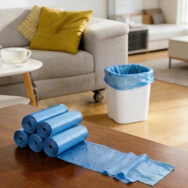 Imagem de Saco de lixo com cordão, 100 peças, pequenos sacos de lixo à prova de vazamento, pequenos sacos de lixo sem cheiro, forros de mini cesto de lixo de 15 litros para escritório, quarto, banheiro, azul