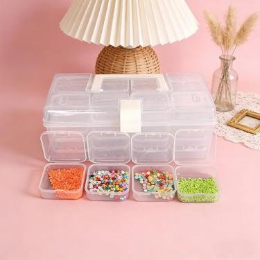 Imagem de Caixa organizadora de plástico transparente de 32 peças, organizadores de contas pequenas e recipientes de armazenamento com tampa articulada para fazer joias faça você mesmo, contas, unhas, joias