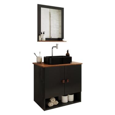 Imagem de Gabinete Arm Banheiro Deli 2 Portas Com Cuba Oxford Preta Preto Fosco-nature