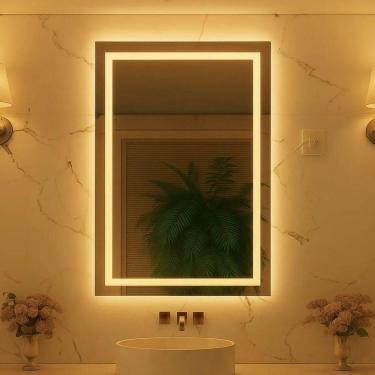 Imagem de Espelho Retangular 100x110 Led Jateado Vertical Grande Banheiro Quente