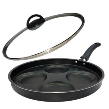 Imagem de Frigideira 4 Ovos Antiaderente 26cm Tampa Vidro Inox Teflon - MAX