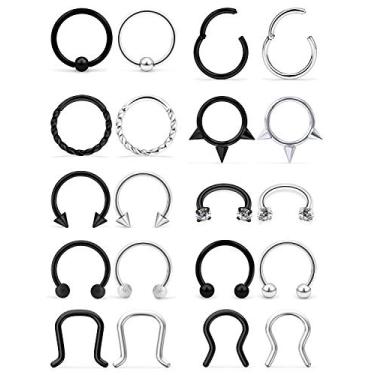 Imagem de SCERRING Joias de septo de 16 g de aço inoxidável articuladas sem costura anel de argola de nariz cartilagem Daith tragus anéis cortador retentor joia de piercing de corpo 18-20 peças